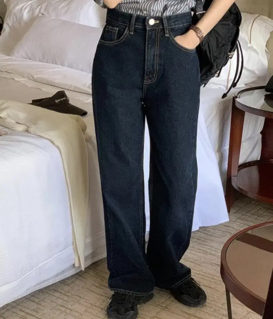 메리어라운드 [ofm] 롤업 와이드 진청 (denim pants)  s사