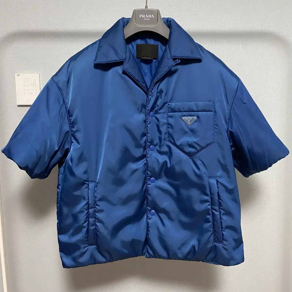 [M] Prada Pocono gabardine short-sleeved padded shirt bloo for FW18