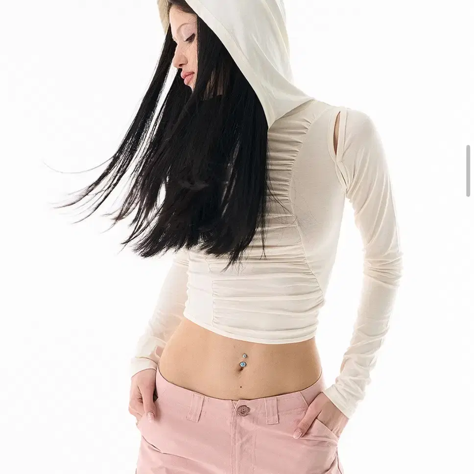 Badee Cut-Out Shirring Hoodie 배디 셔링 후드티