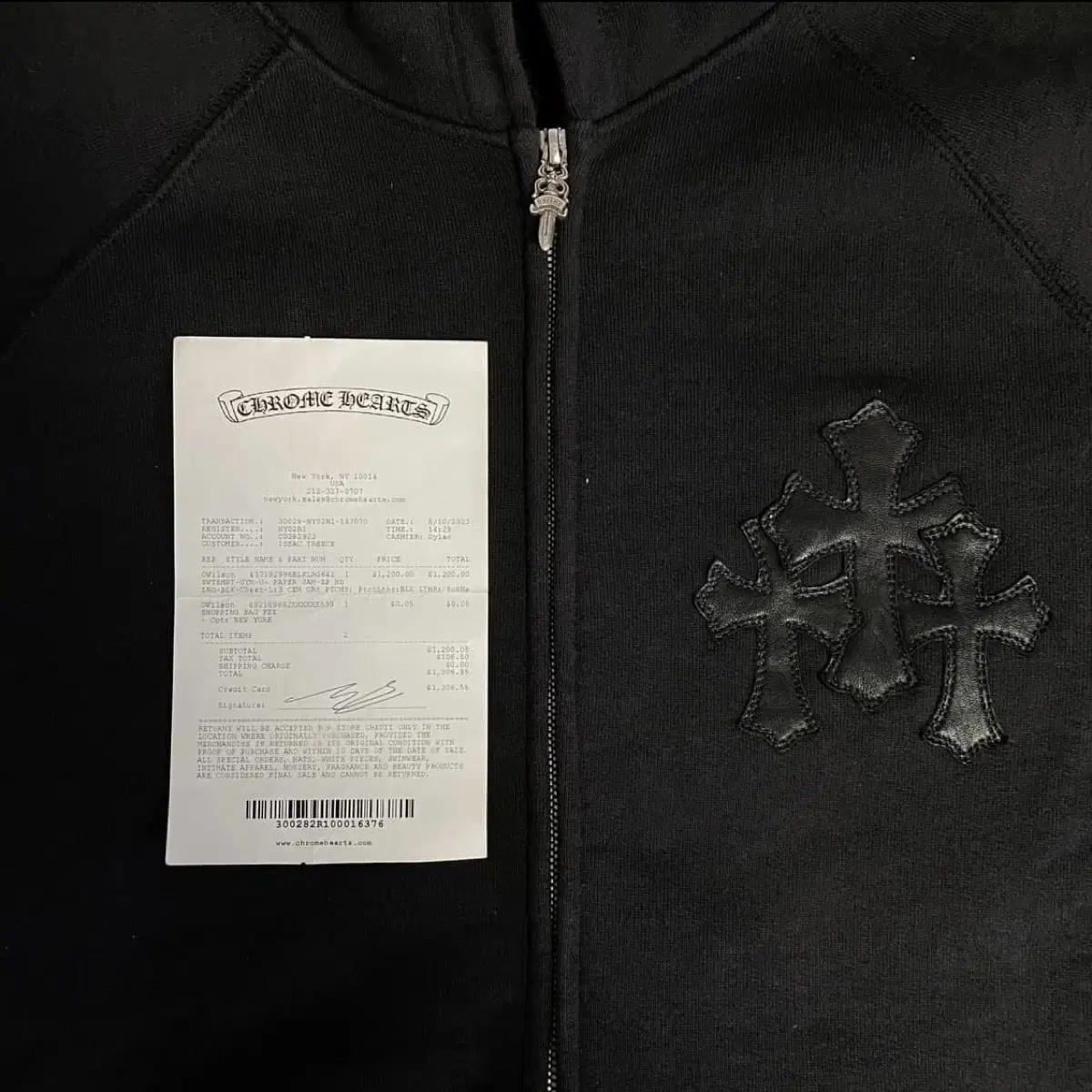 [L] Chrome Hearts Cross Leather Patch Zip-Up Hoodie Black