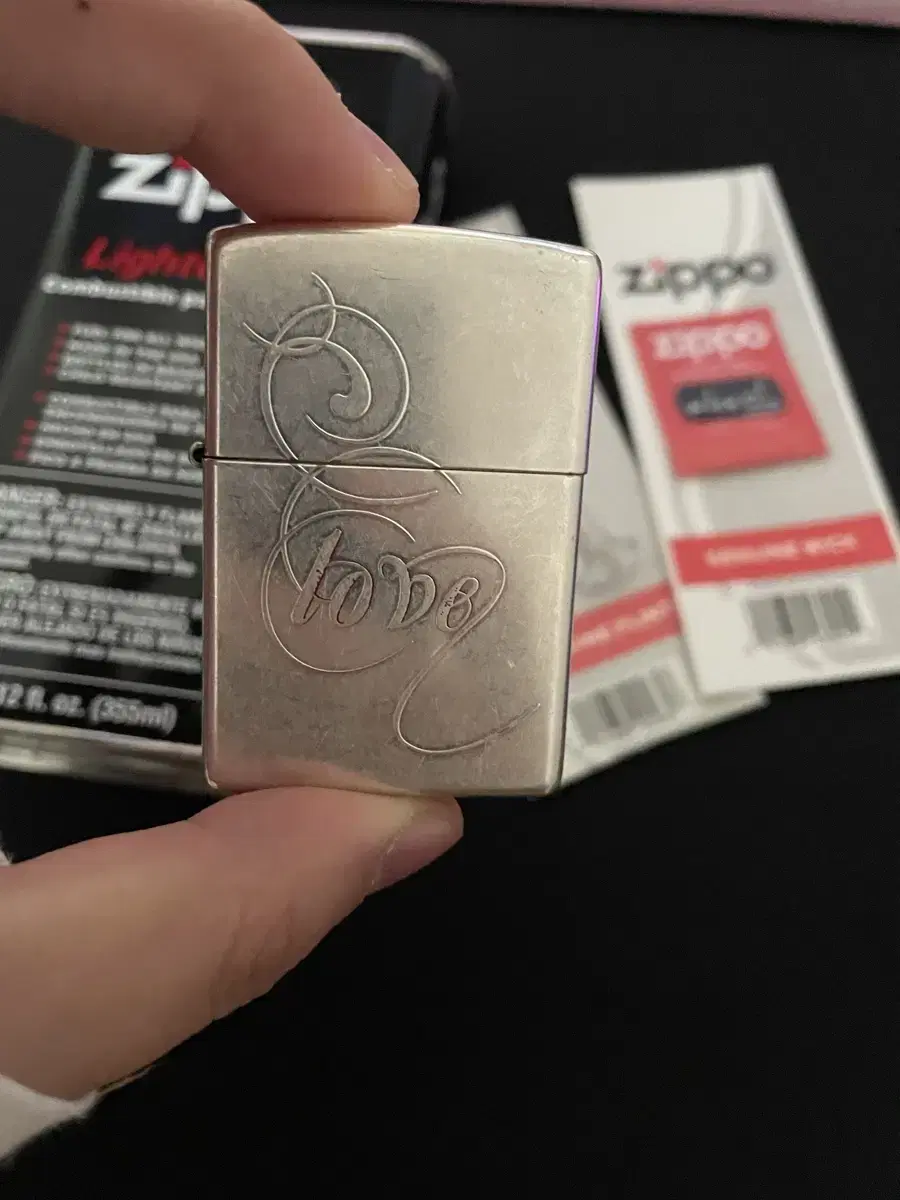 Zippo love각인 모델 지포라이터 + 새상품 정품 소모품 세트