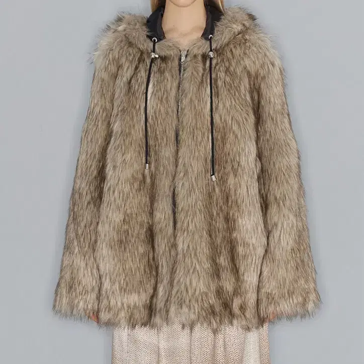 REVERSIBLE FAUX FUR HOOD JACKET, BEIGE