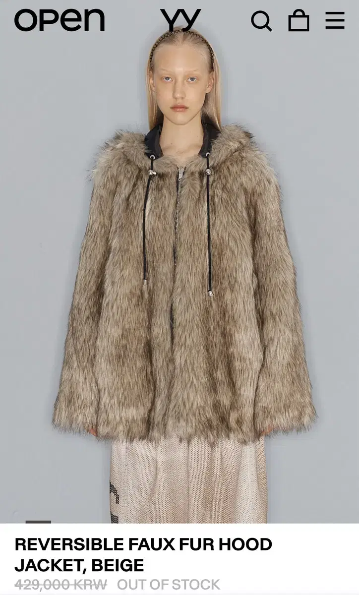 REVERSIBLE FAUX FUR HOOD JACKET, BEIGE