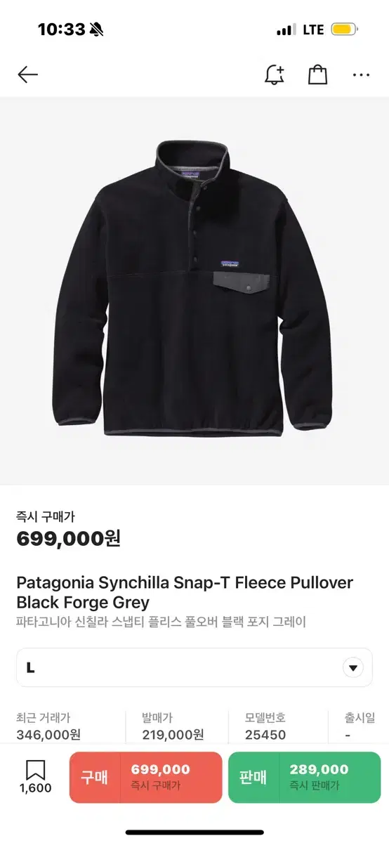 Patagonia Sinchilla Black Forge Gray L