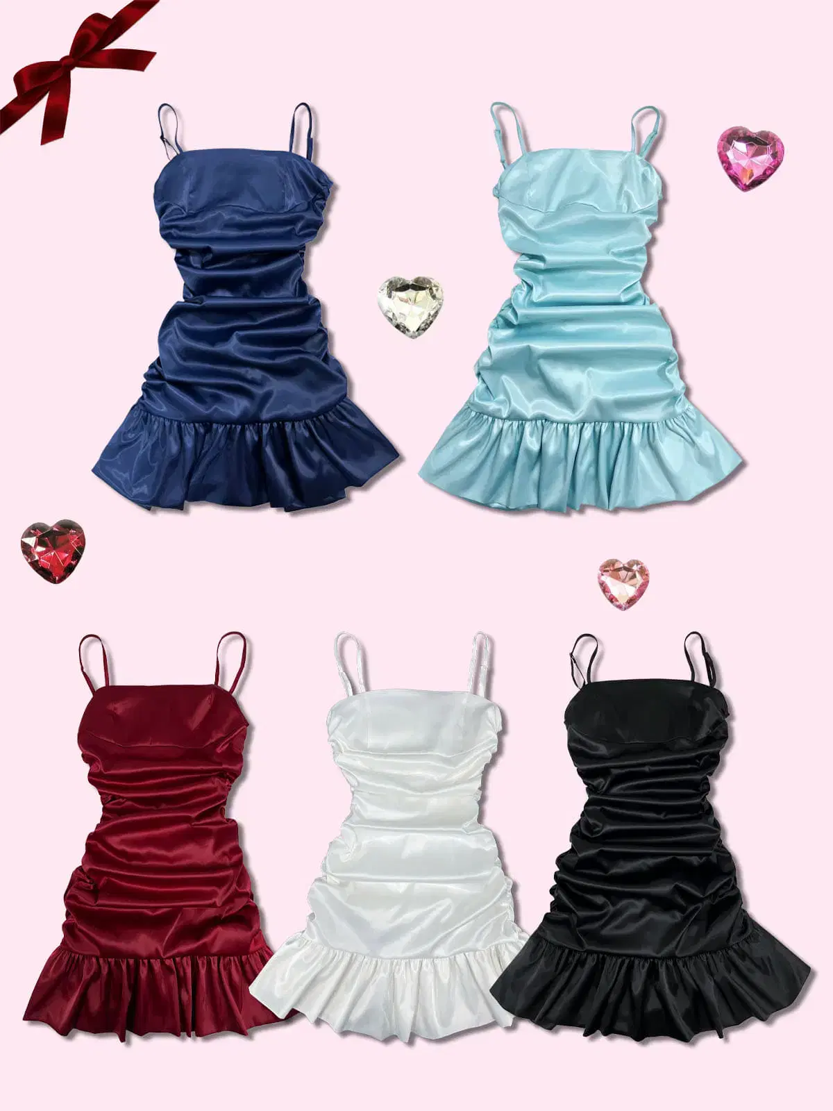 페일제이드 Satin Shirring Mini Dress