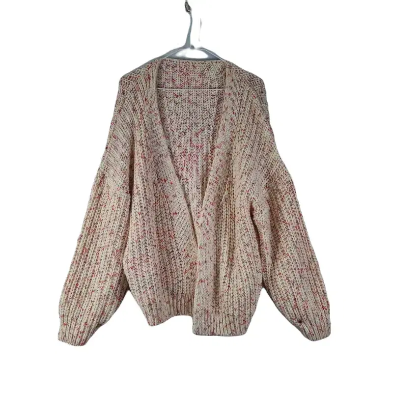 E8859 Women's FREE Red Beige Loose Fit Cardigan/Dark