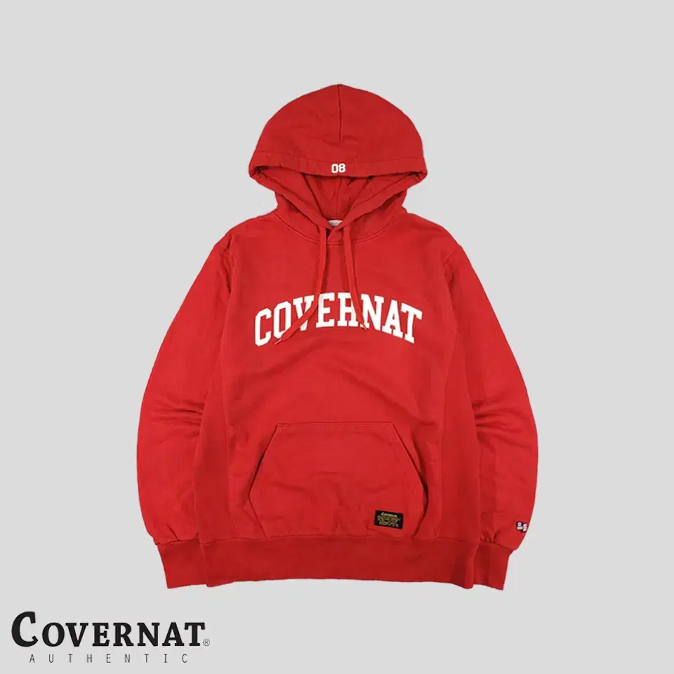 Coverall Red White LogoPrinted Number08 Boxpatch Embroidered Kangaroo Pocket Heavy Cotton