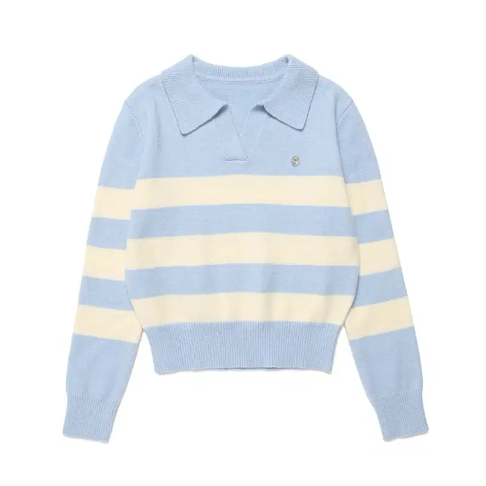 [로라로라]COLLAR LOGO STRIPE KNIT BLUE