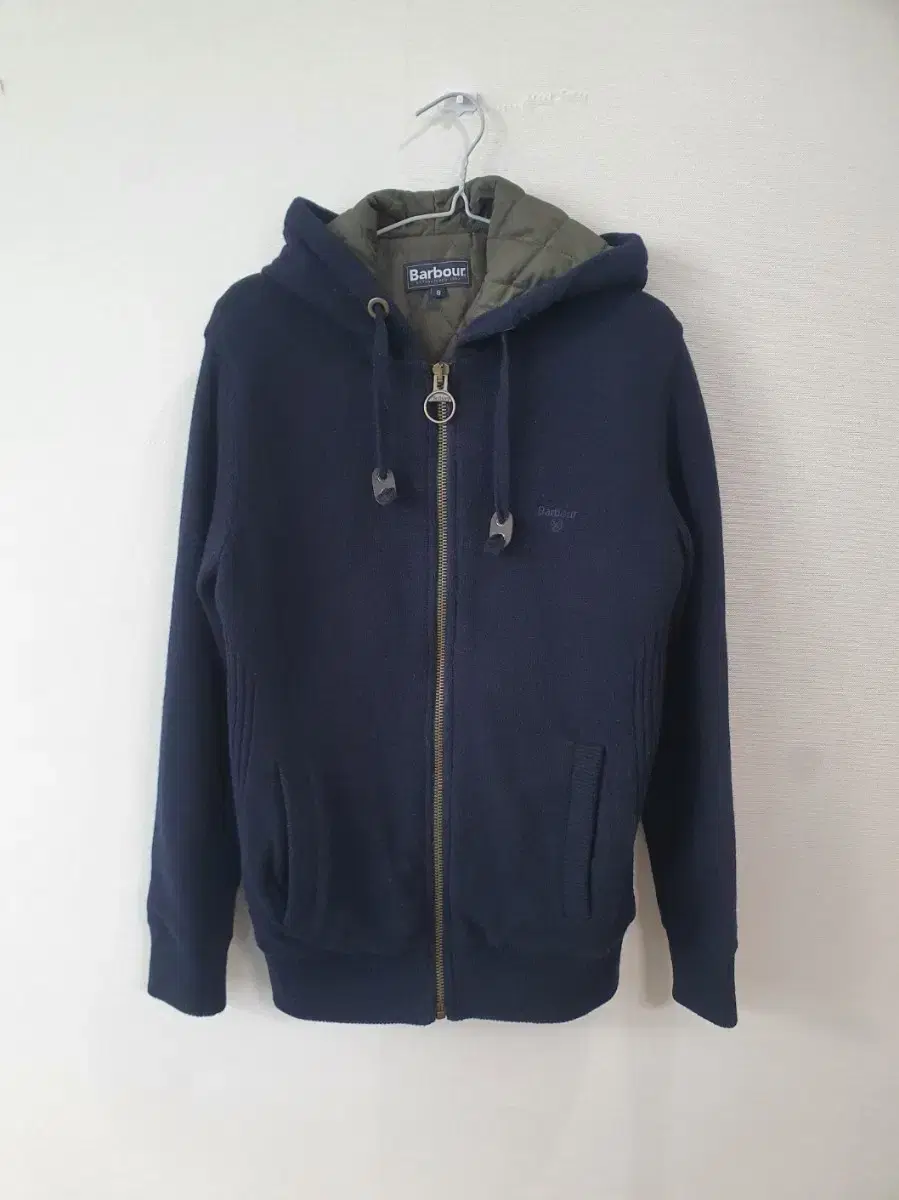 Barbour Style Knit Quilted Hooded Zip-Up Navy