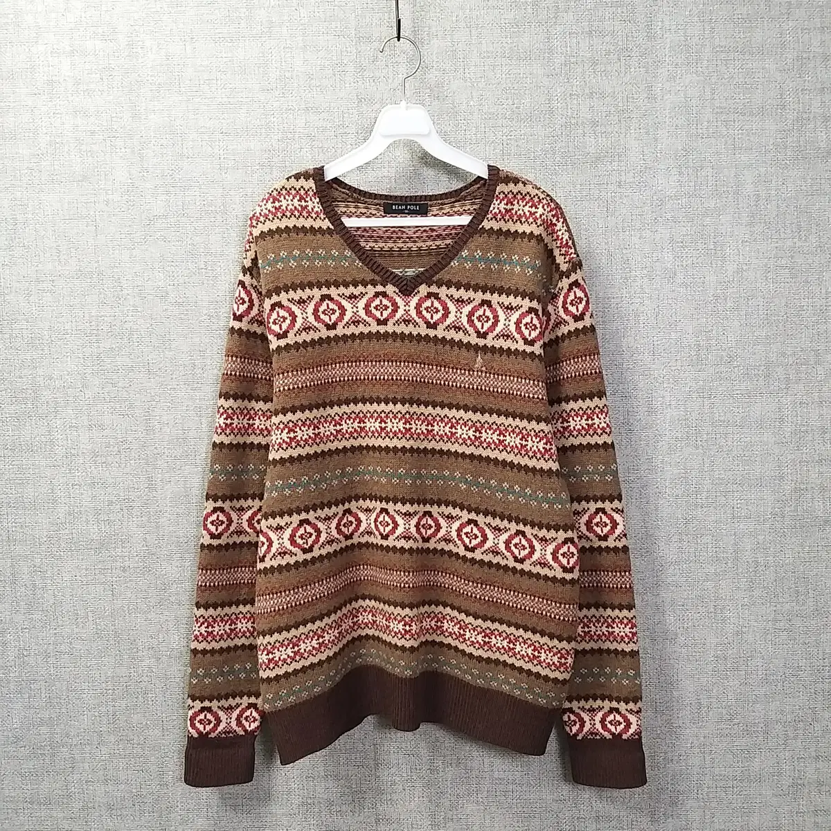 14. beanpole casual brown pattern wool knit long sleeve men100