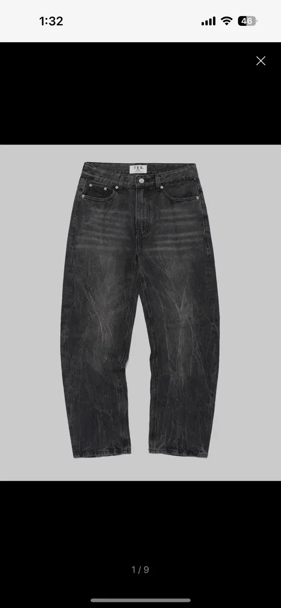 NEW,32) TEX Semi Wide Black Blue Washed Denim Pants Black