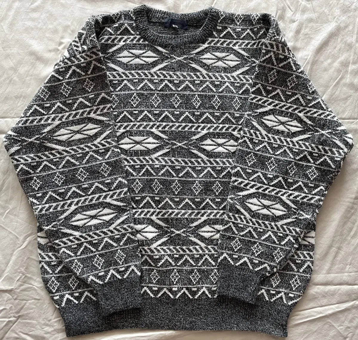 Vintage Gray Patterned Knitted Wool Knit Avant-garde Sweater Winter