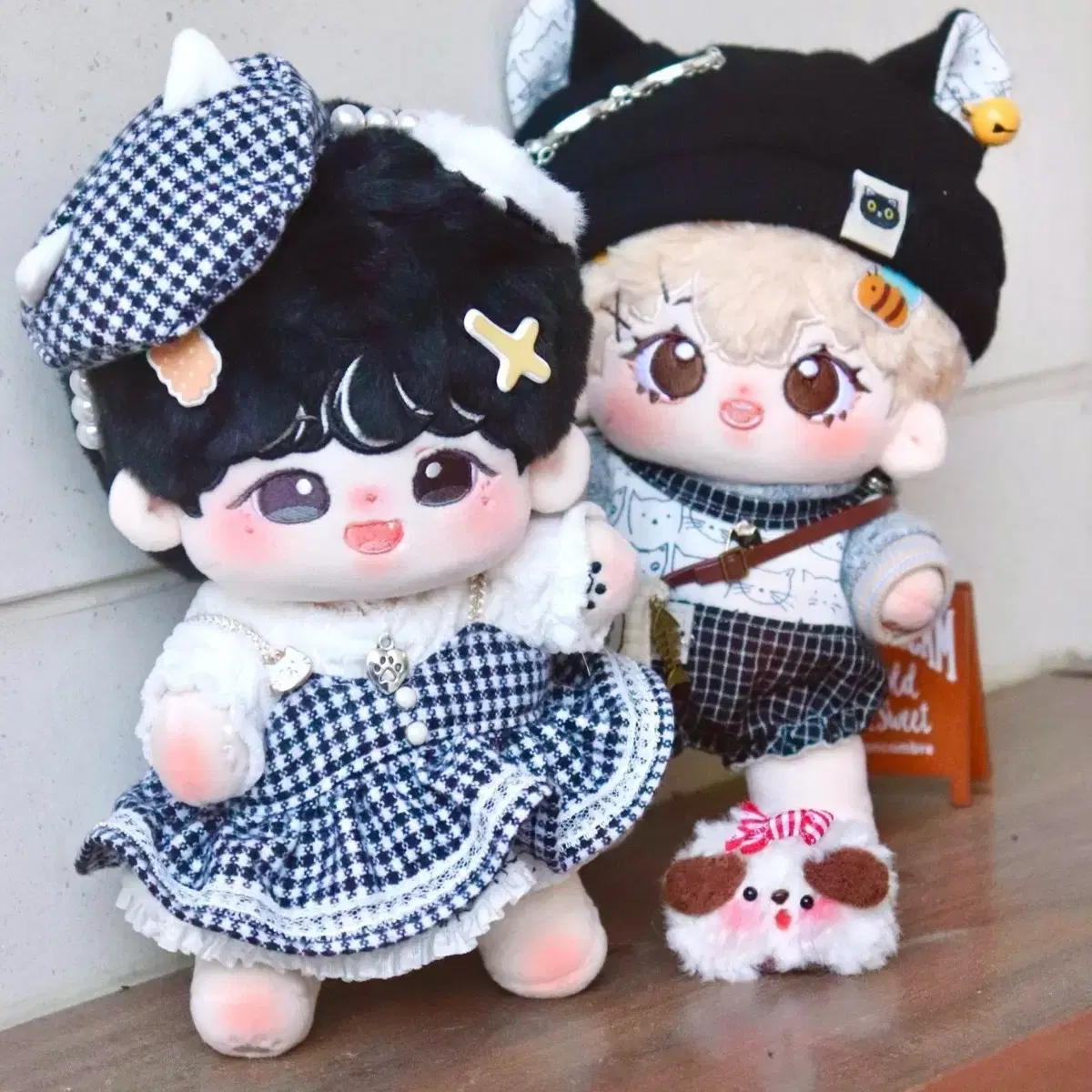 <현물> 20cm plush wardrobe black cat/white cat set wts