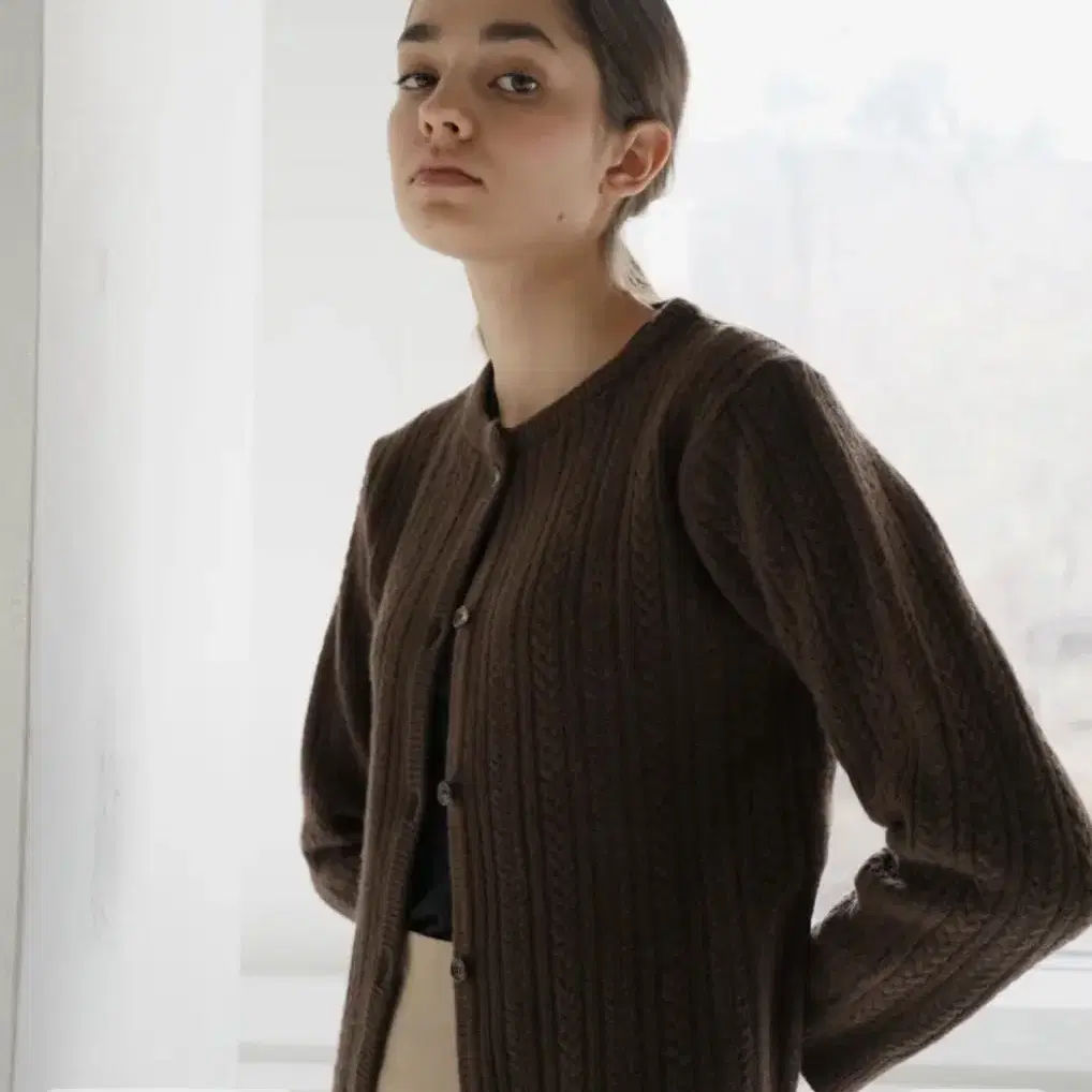 (ERIA) cable knit cardigan (brown) - 미개봉