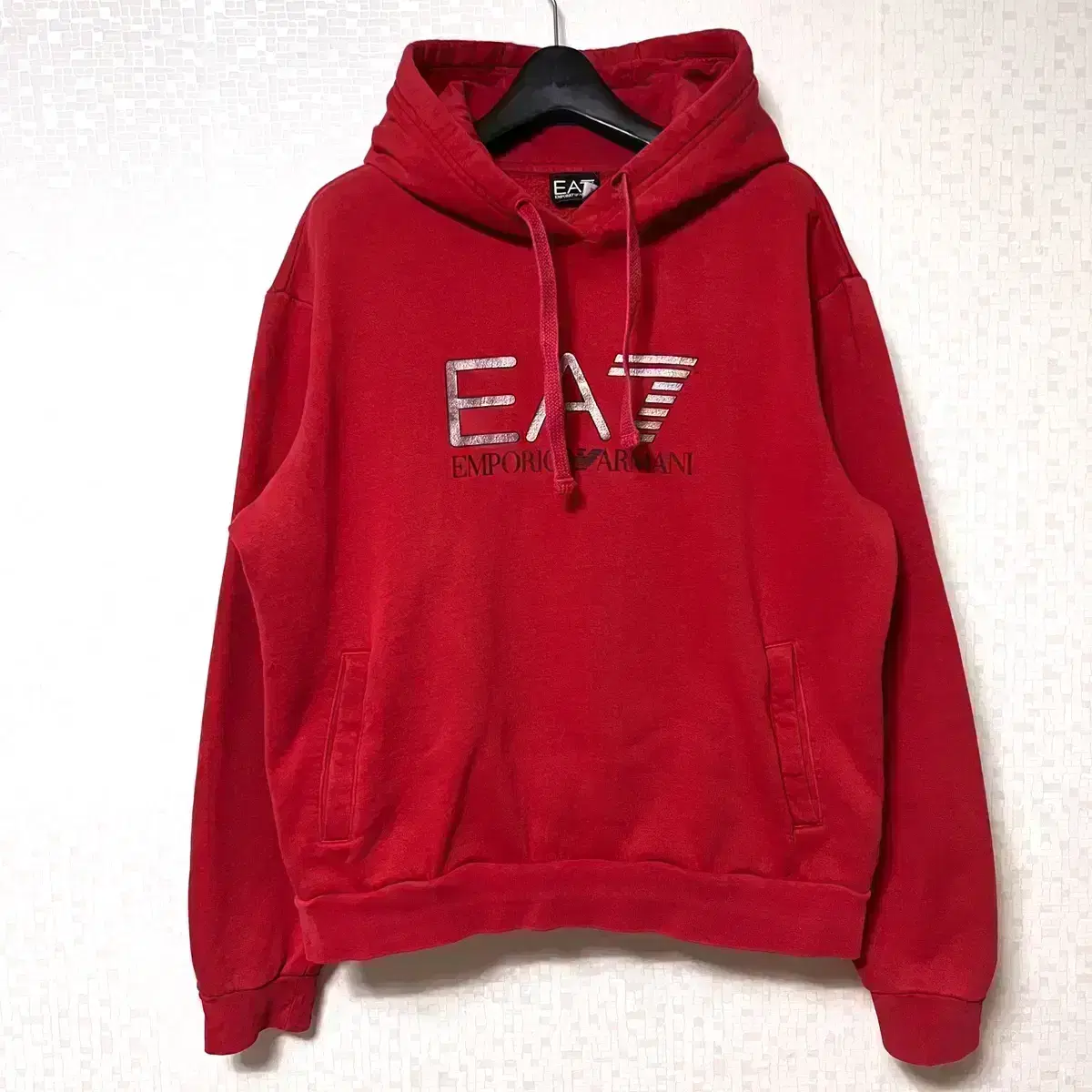 [L,100](Genuine)Emporio Armani Big Logo Hoodie Red