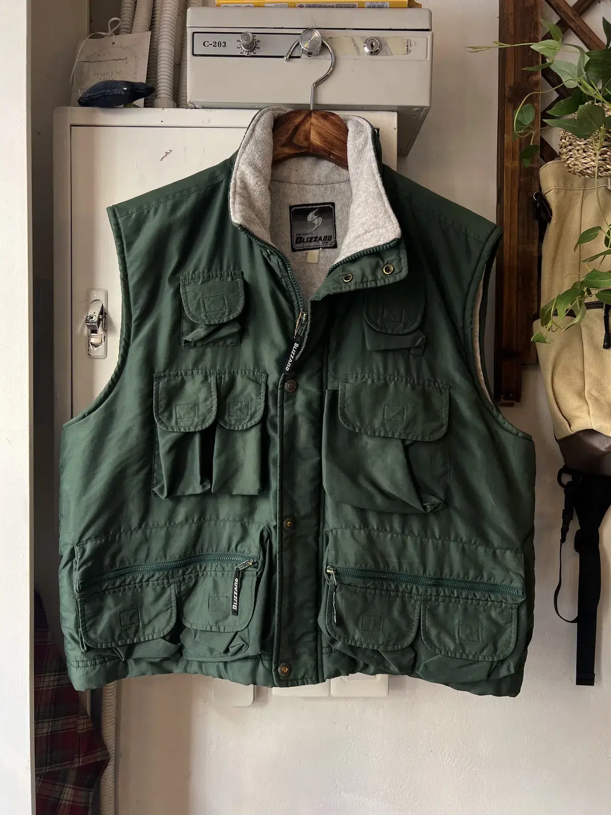 [L]90's Vintage Fleece-Quilted Nylon Fishing Vest