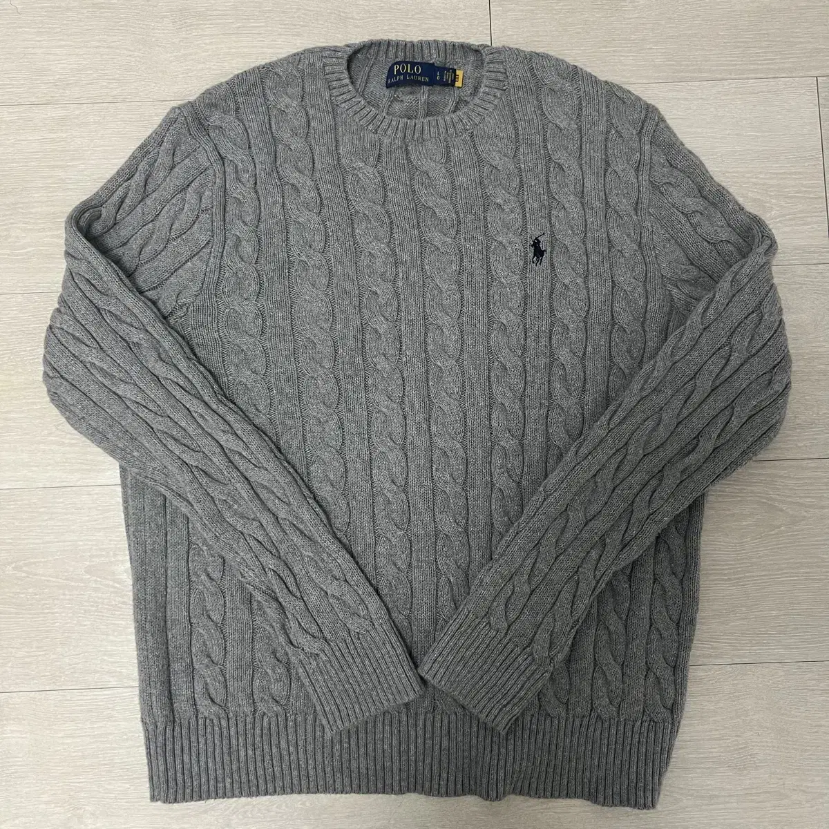 Polo Cotton Cable Knit Gray L