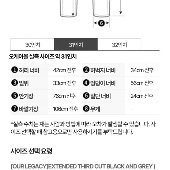 아워레가시 익스텐디드 써드 컷 데님 팬츠 31인치