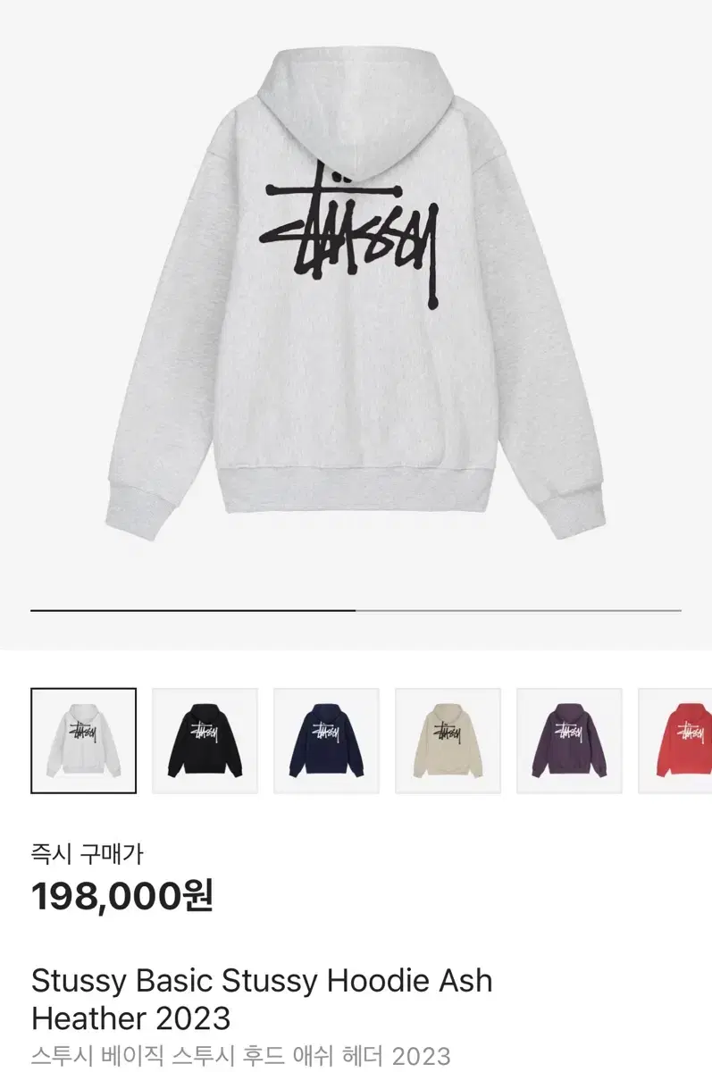 Stussy Basic Hoodie 2023 Ash Heather Size L