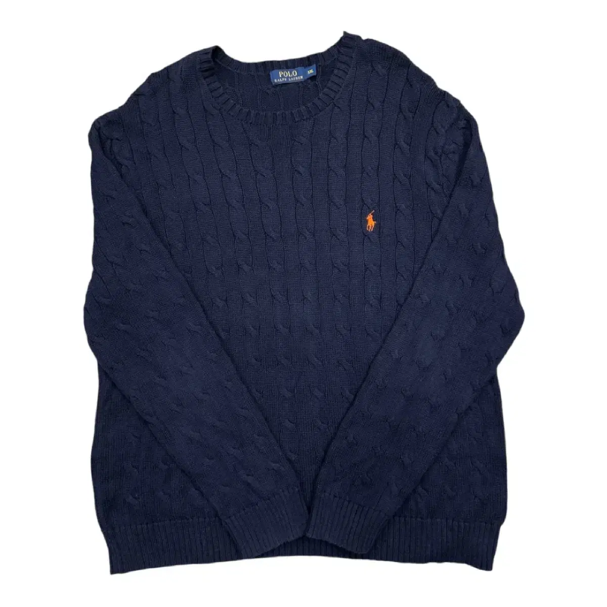 Polo Ralph Lauren Orange Pony Navy Pretzel Knit XXL* *Polo Ralph Lauren Orange Pony Navy Pretzel Knit XXL