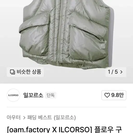 Oam factory x ILCORSO 플로우 구스 다운 베스트 그레이