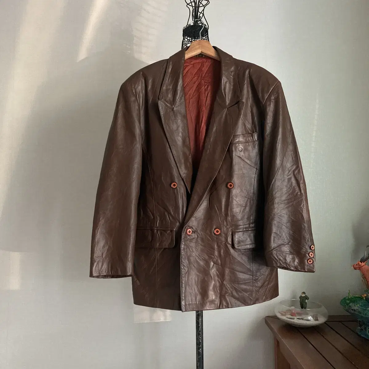 Vintage Sheepskin Double-breasted Jacket (L)