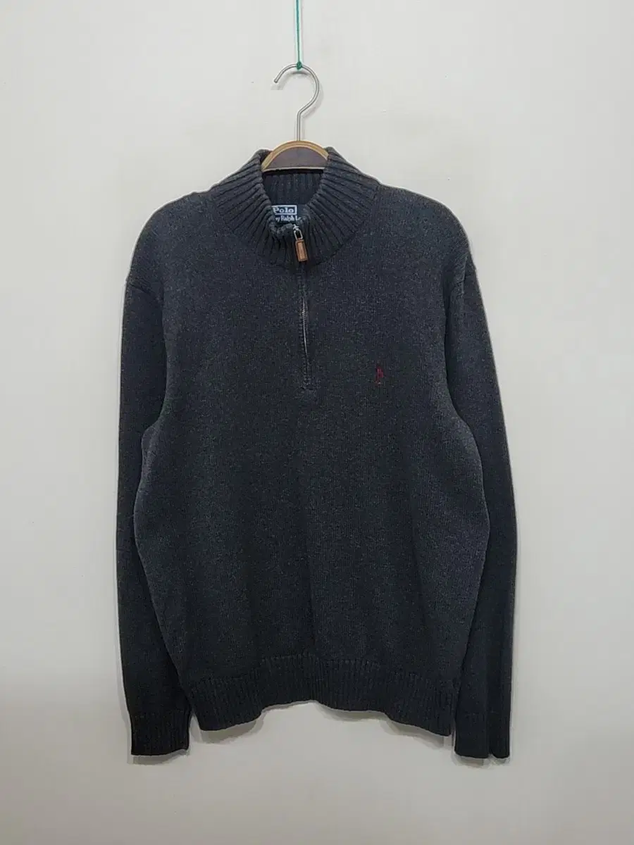 (L) Ralph Lauren Polo vahn zip-up knit charcoal logo sweater