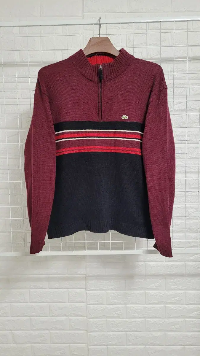 [100]LACOSTELacoste burgundyMaroon x black pullover woolen knit vahn jacketL