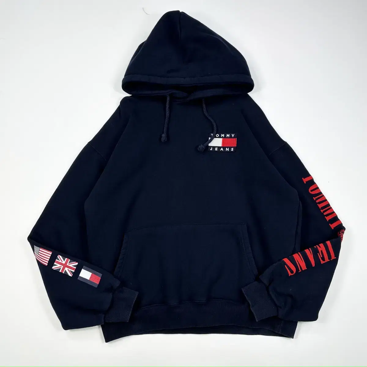 (M) Tommy Hilfiger Flag Big Logo Printed Hoodie Navy