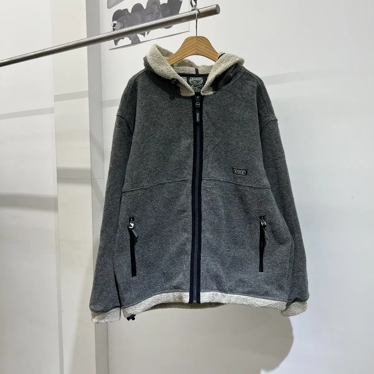 AIGLE 플리스 후드 집업 (Made in Japan)