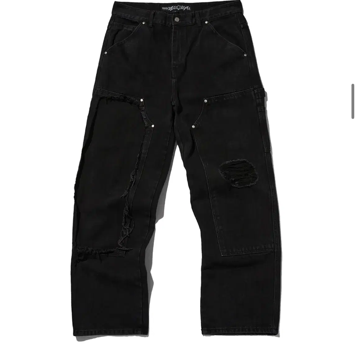 스웨이드 DAMAGED DOUBLE KNEE PANTS [BLACK]