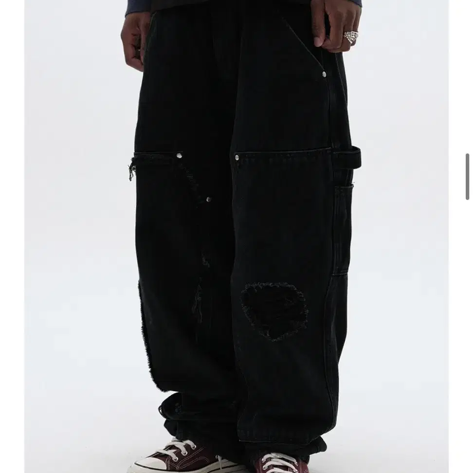 스웨이드 DAMAGED DOUBLE KNEE PANTS [BLACK]