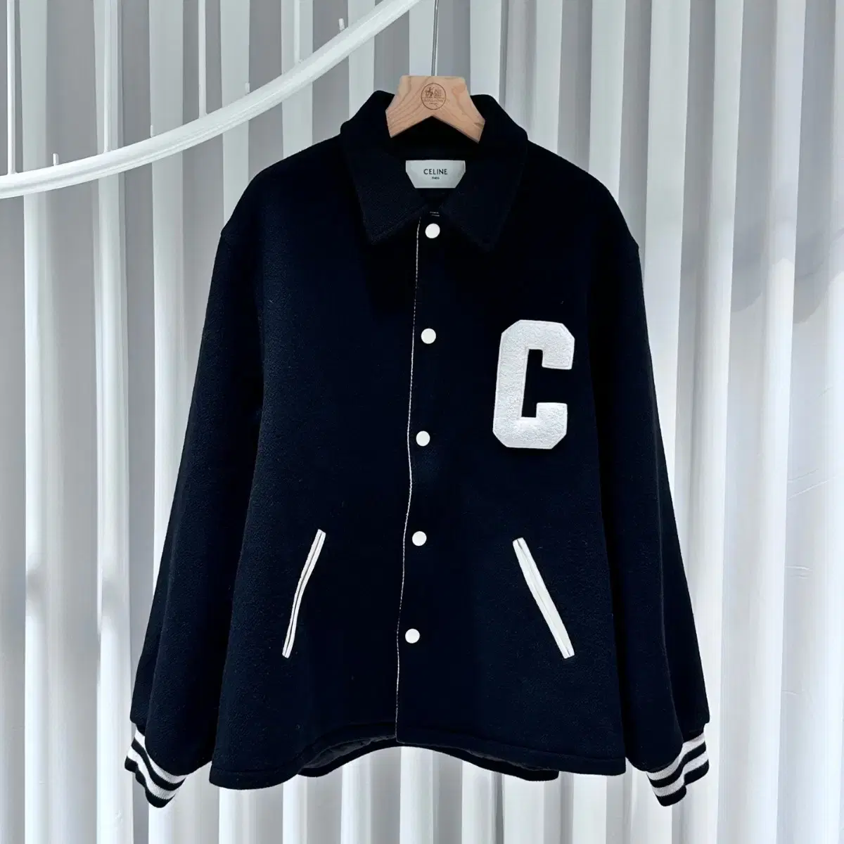 Seline Logo Teddy Baseball Padded Jacket Black / 54