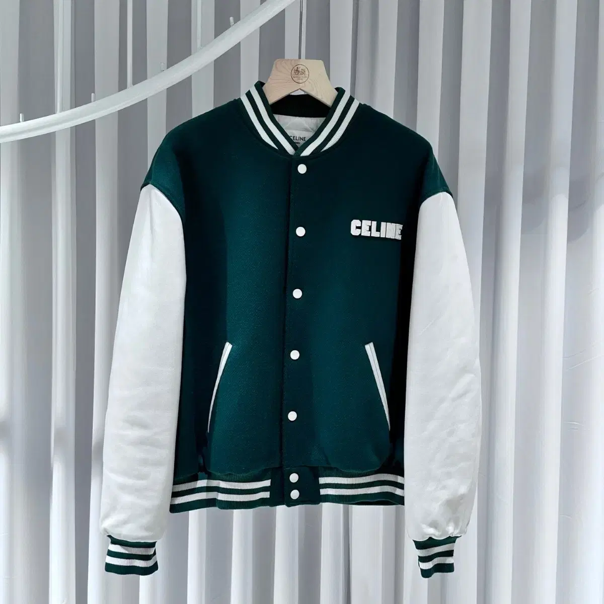 Seline Logo Leather Teddy Varsity Green / 52