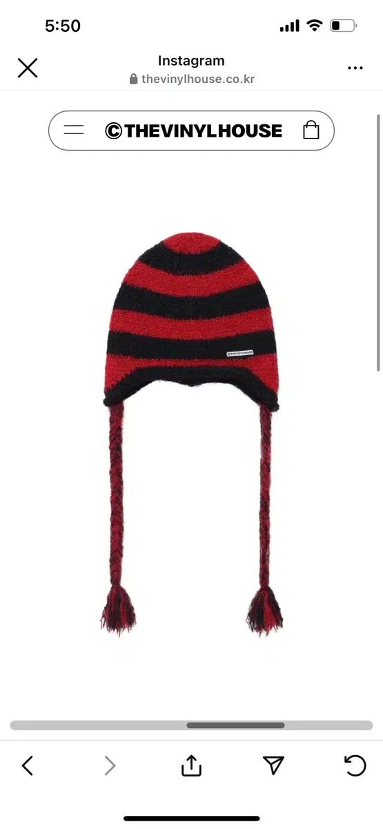 더바이닐하우스 EAR FLAP STRIPE BEANIE RED