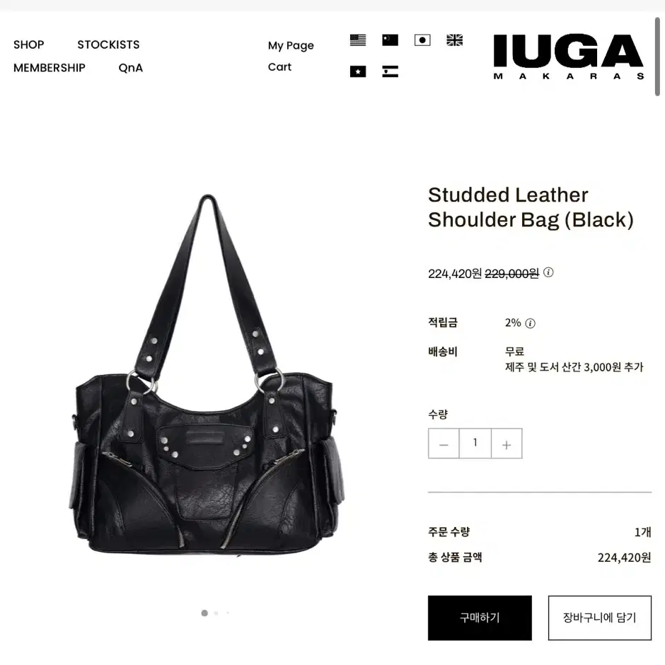 Studded Leather Shoulder Bag (Black) 가방판