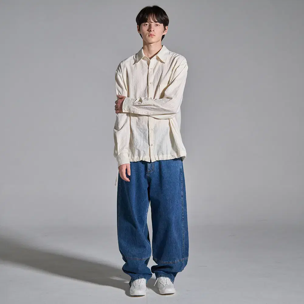 노운 maxi wide denim pants (mid blue)