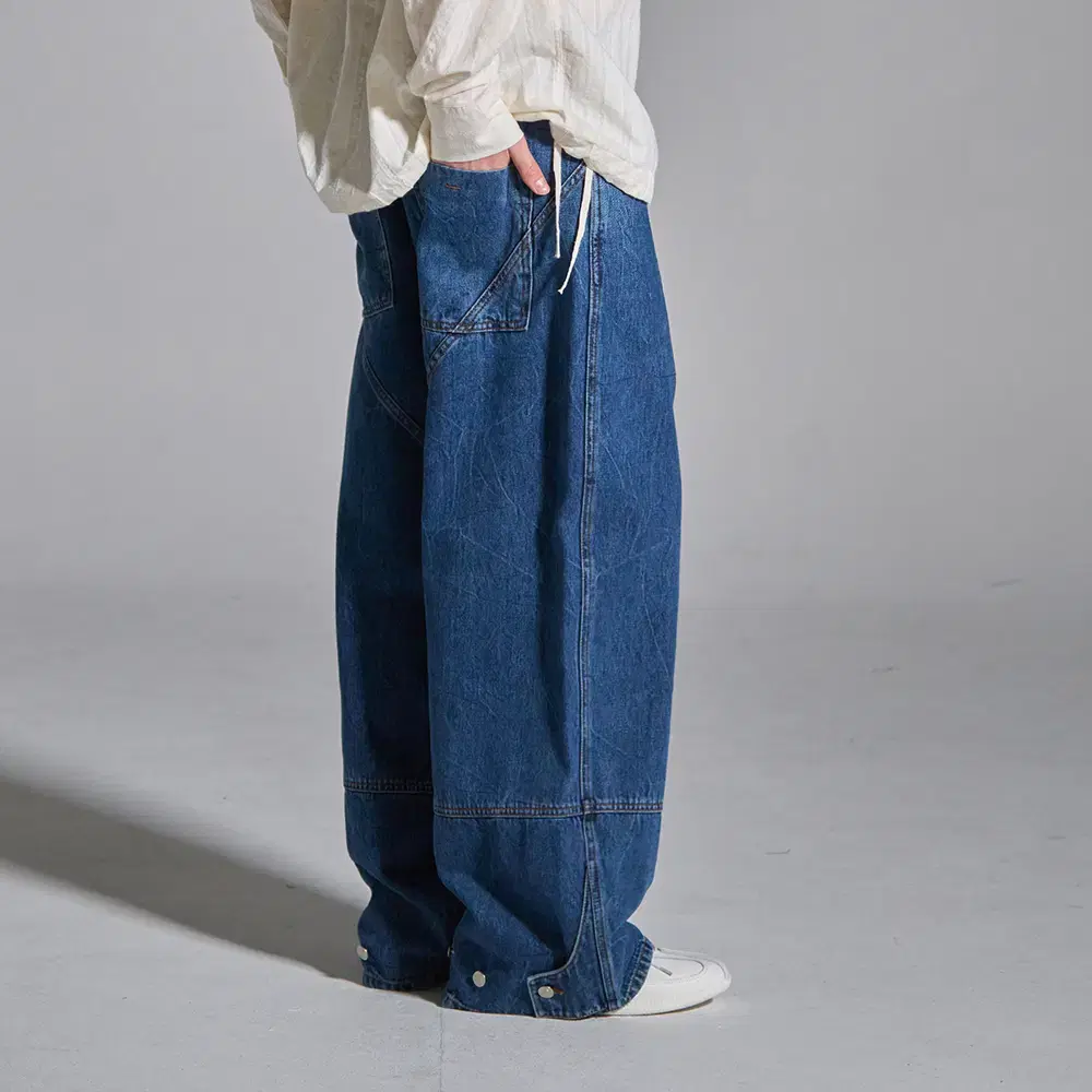 노운 maxi wide denim pants (mid blue)