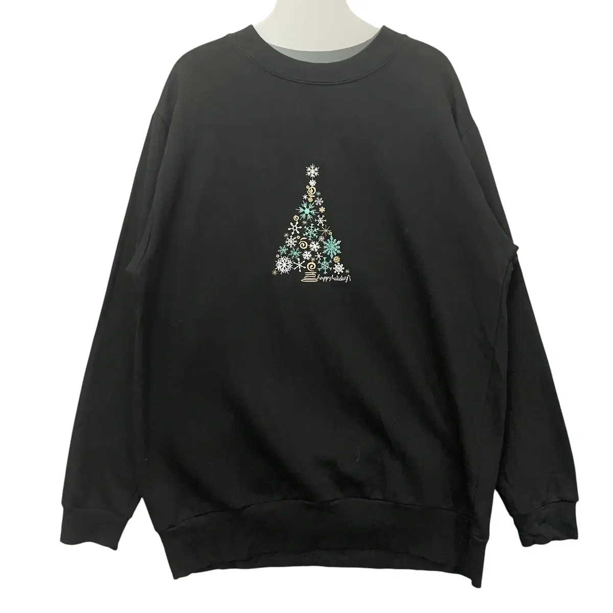 USA Black Christmas Tree Embroidery Brushed Topsie M