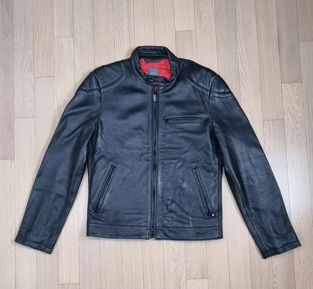 Armani Exchange Rider Two-way Zip Leather Jacket M