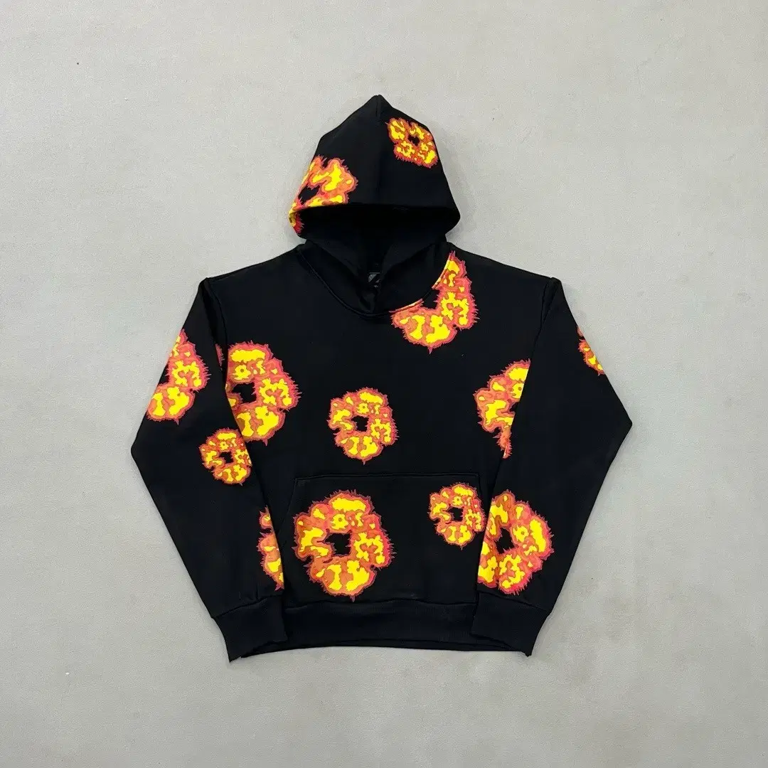 Flame cotton print hooded top with hood