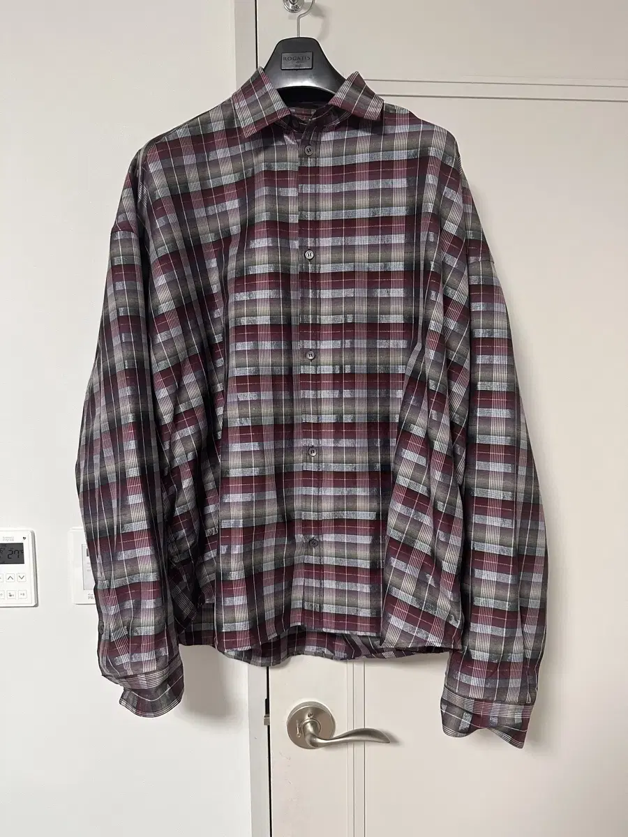 Genuine) Non-node flexible string check shirt wine color 1 size almost new sells