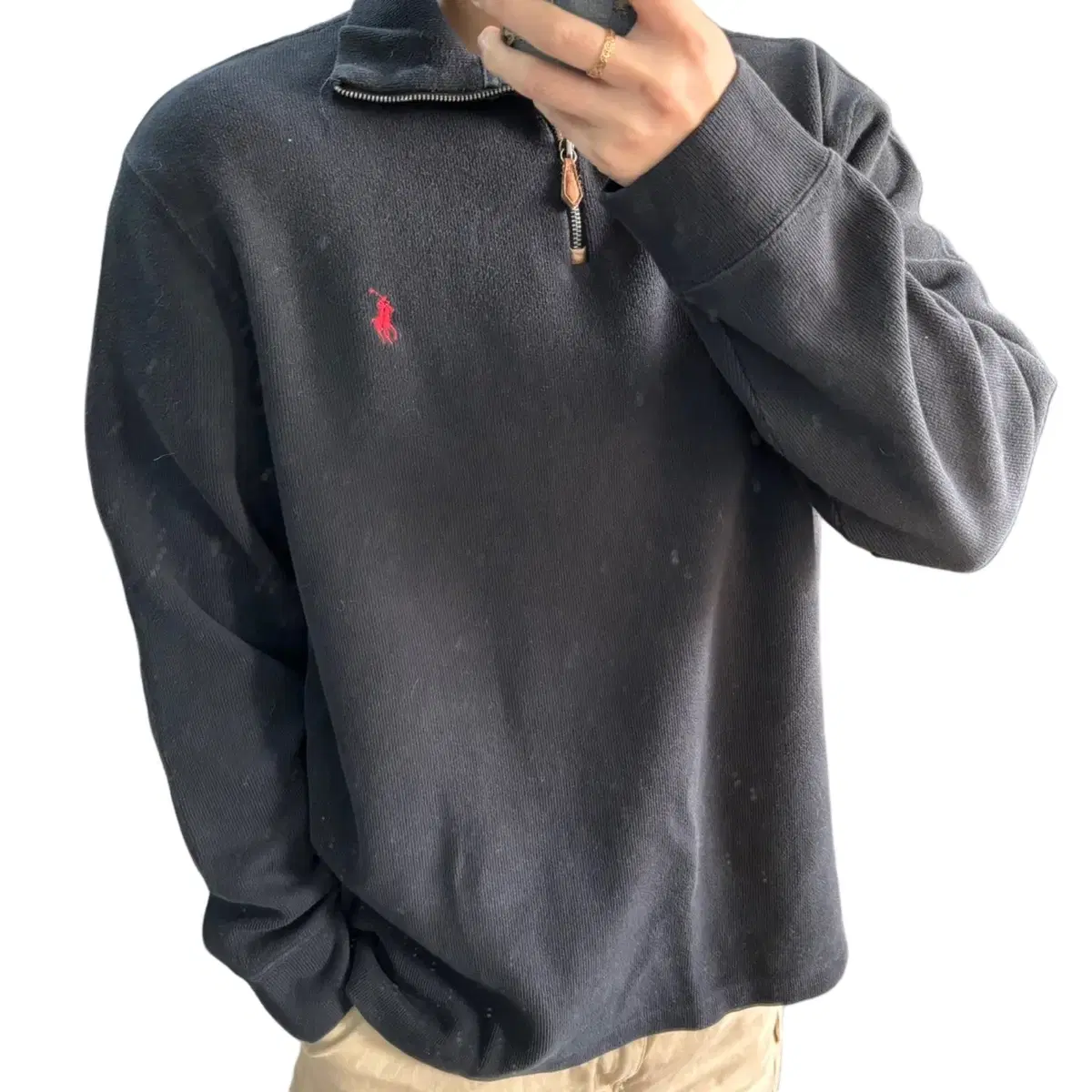 L Polo Ralph Lauren black half zip up top