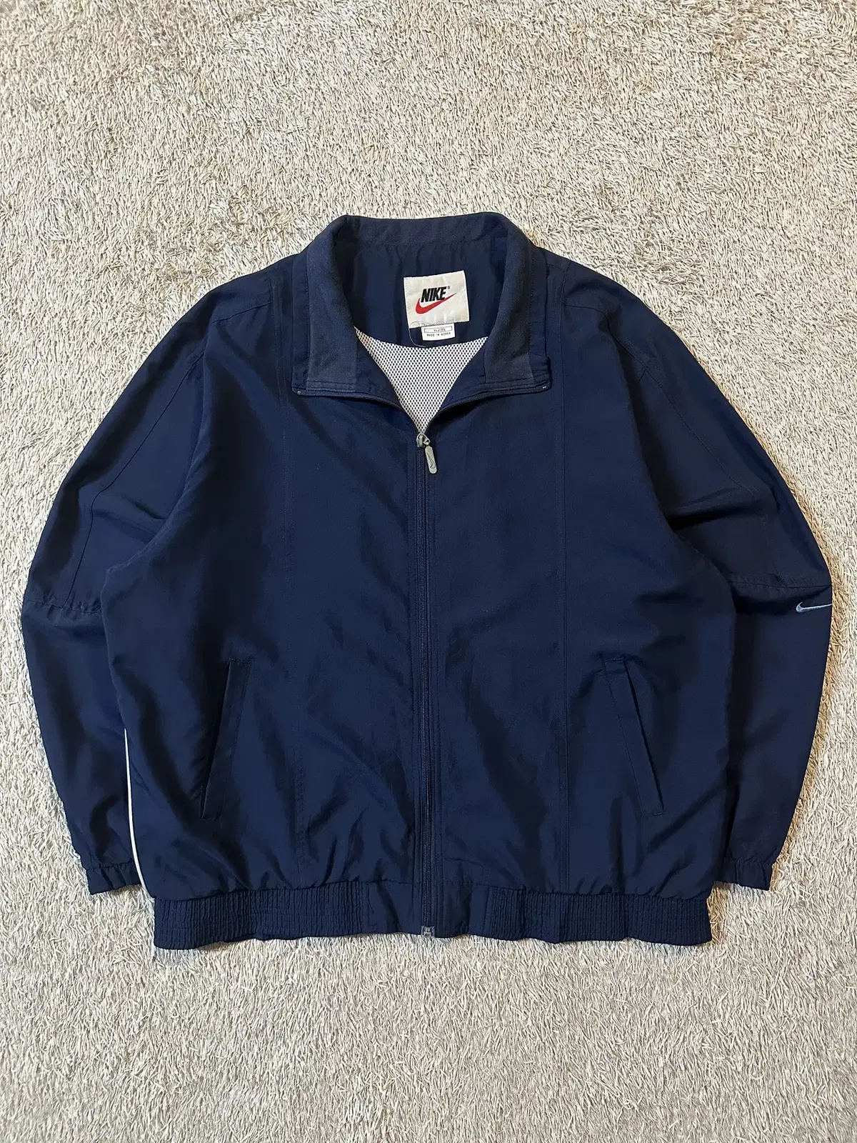 [XL] Large) 90s Nike Old School Swoosh Windbreaker Jacket Navy