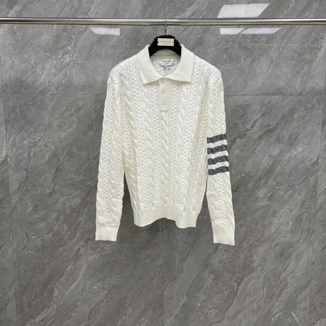 Thom Browne Men's Striped White Knit Sweater