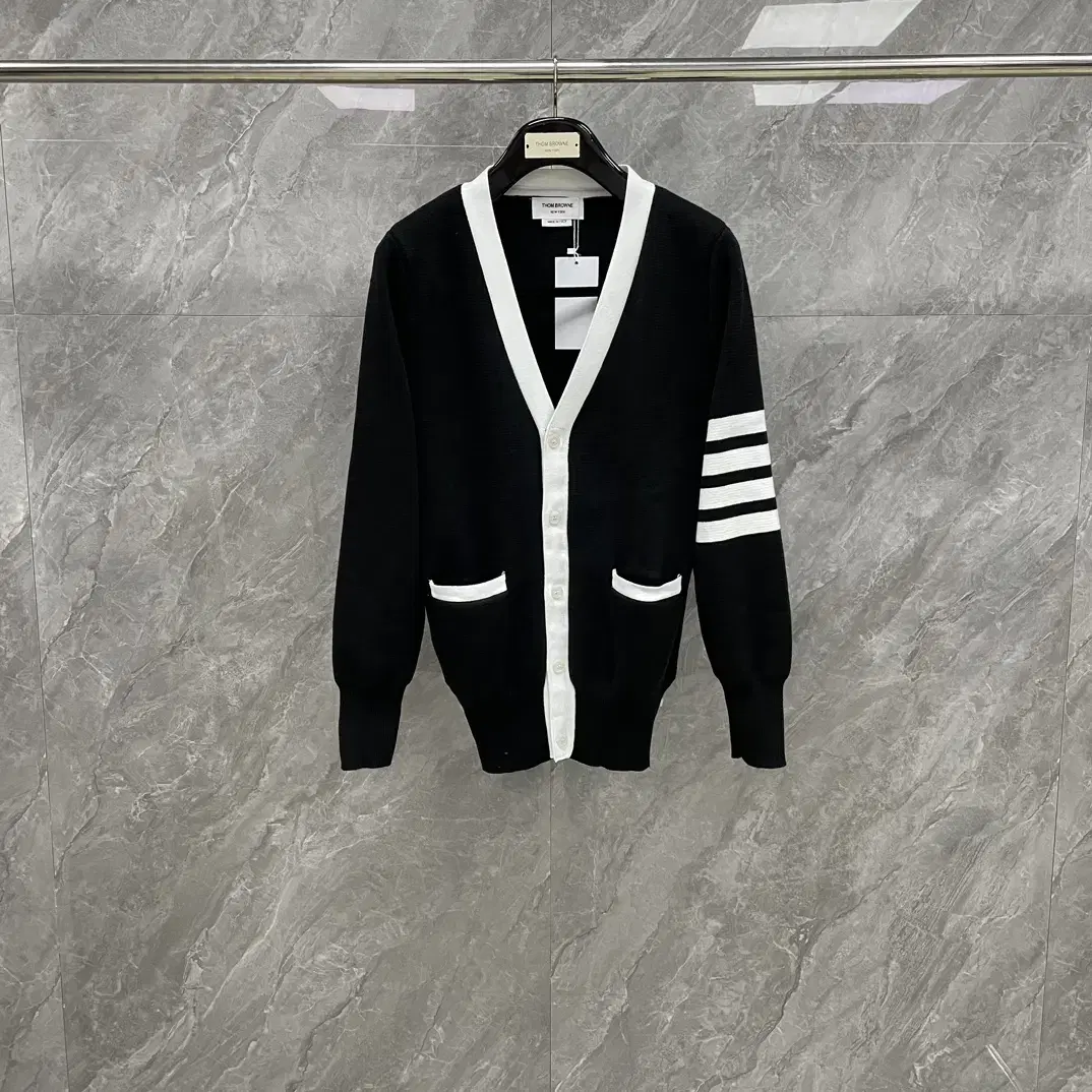 Thom Browne Men's Black Diagonal Full-Length Knit Cardigan