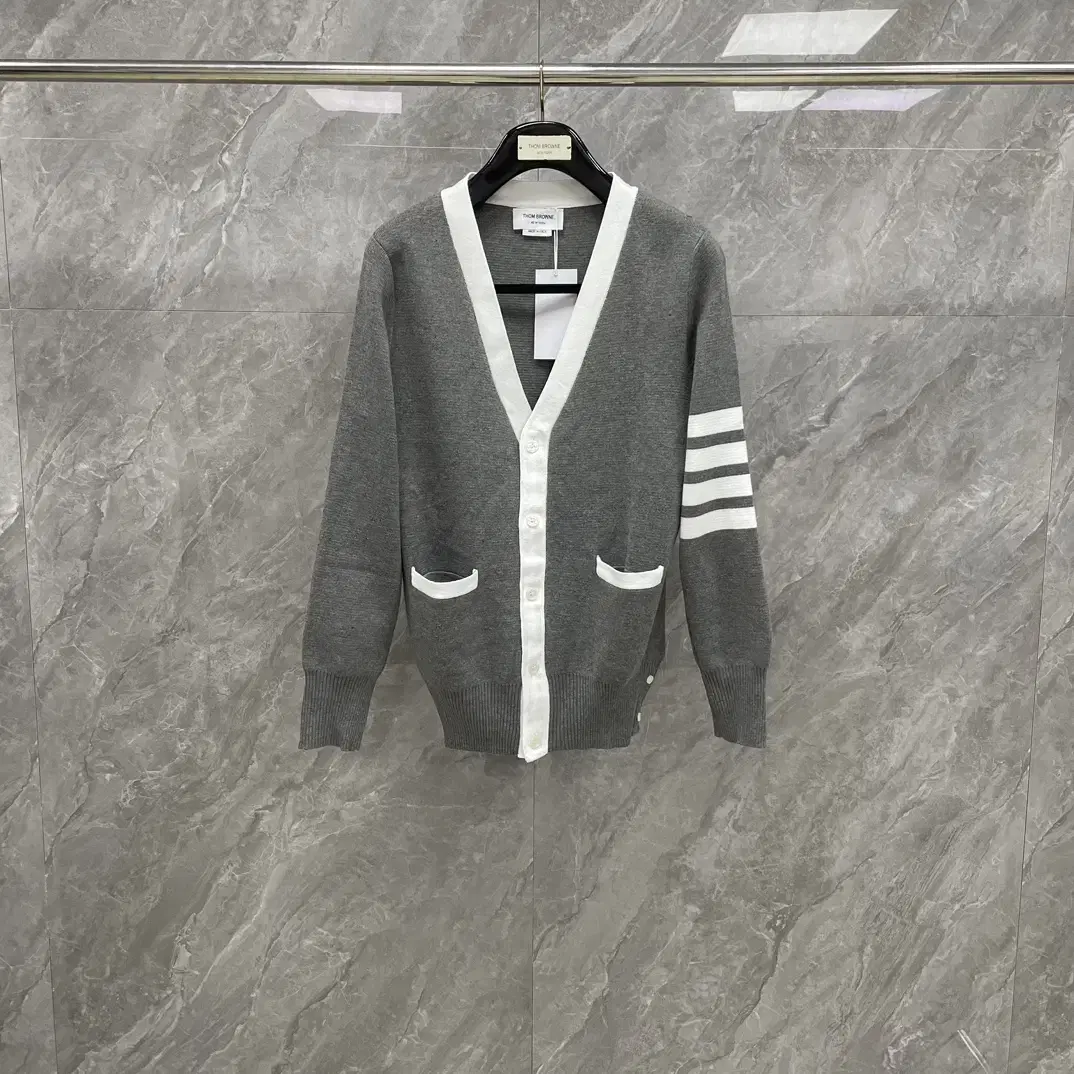 Thom Browne Men's Gray Diagonal Full-length Knit Cardigan