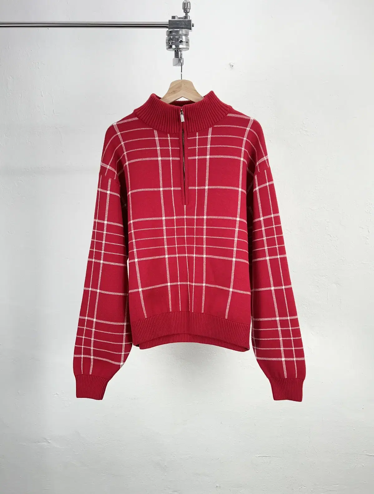 Jacquemus Red La Mai:u Caro Check Mock Neck Sweater