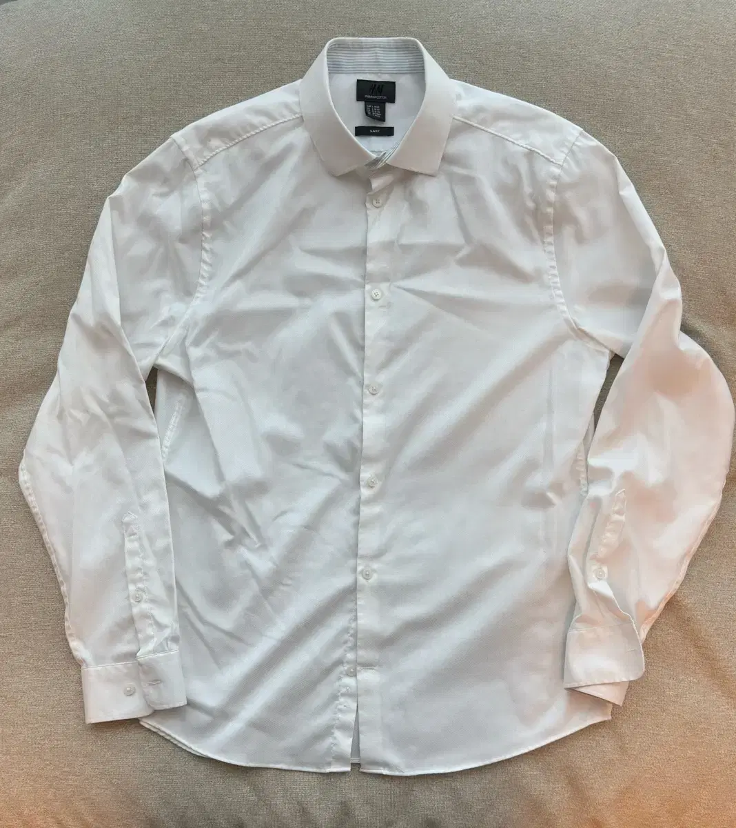 [H&M]H&M Premium cotton wide kara white shirt