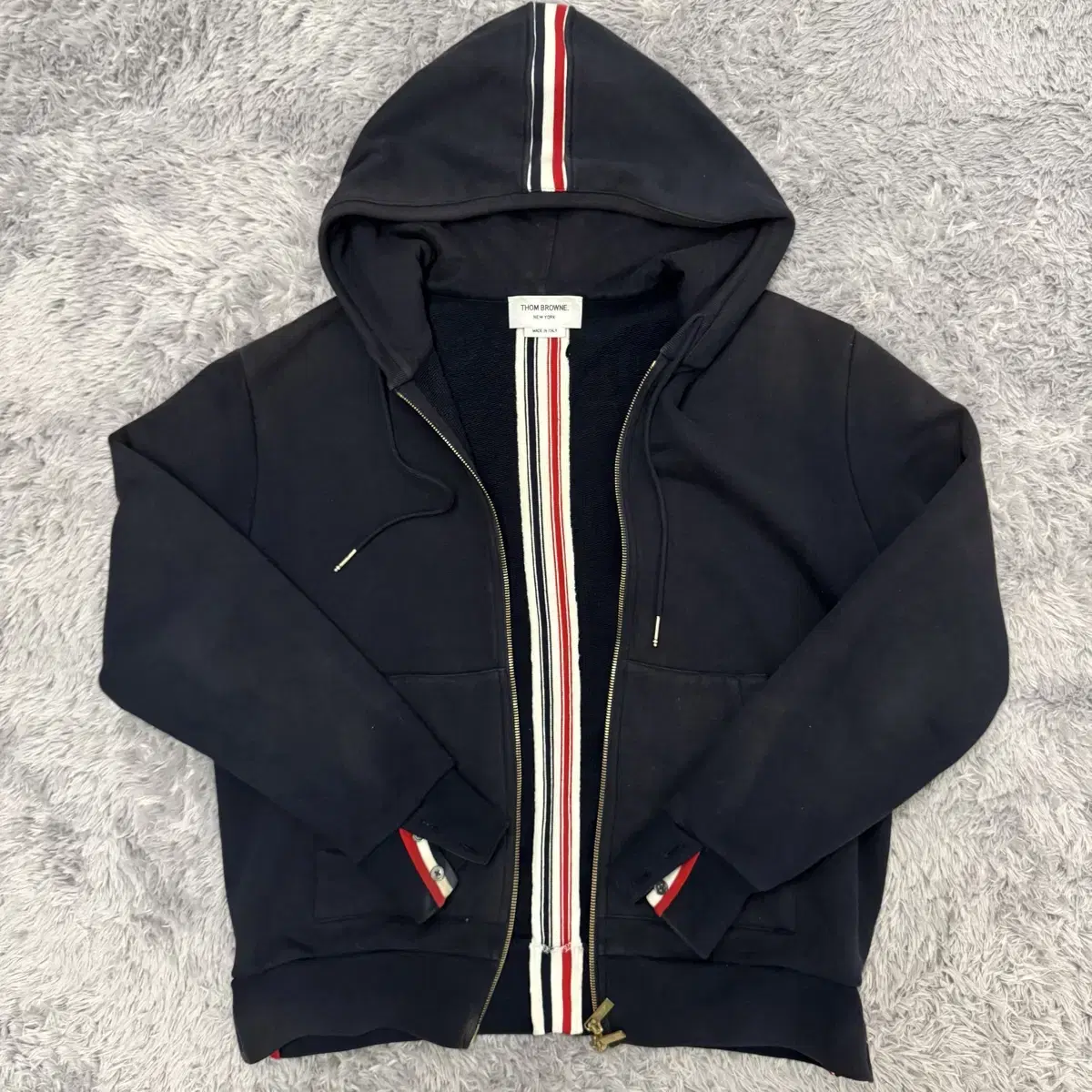 {2}Tom brown white three stripes hoodie zip-up Dior Stone Island Gucci Louis Vuitton off-white